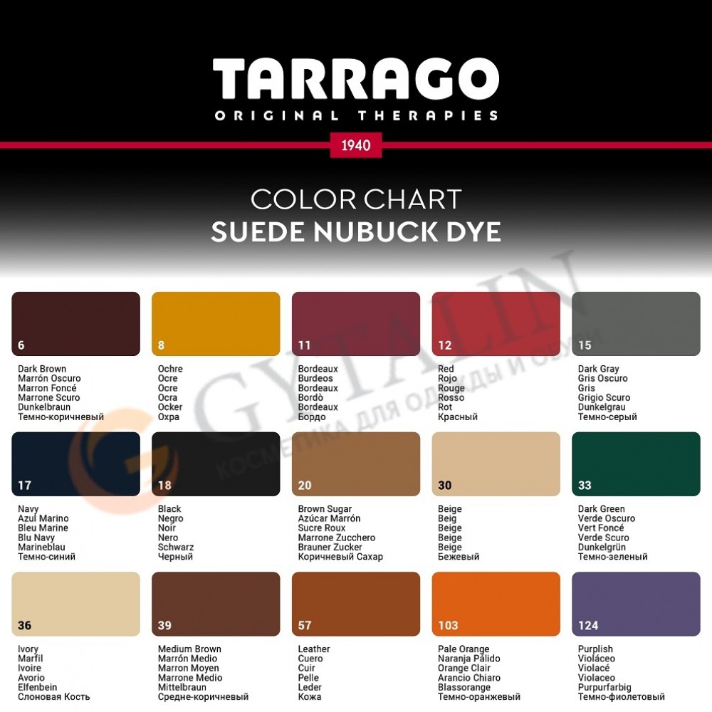 TDC16 Краситель цветной для изделий из замши и нубука Tarrago Suede Nubuck Dye