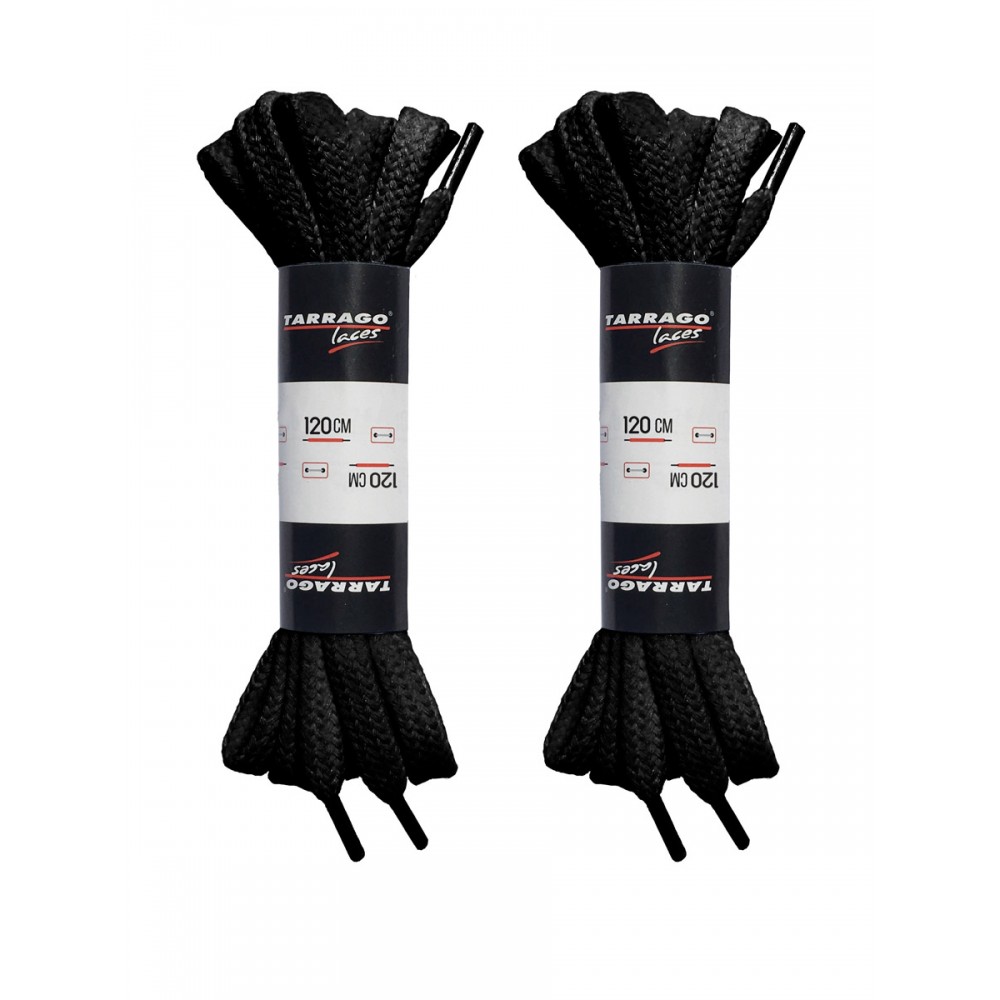 Шнурки черные 120 см, плоские, без пропитки, ширина 8мм, две пары, Tarrago